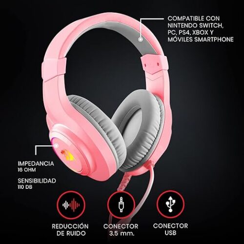 AURICULARES HYLAS ROSA LUZ RGB - Imagen 2