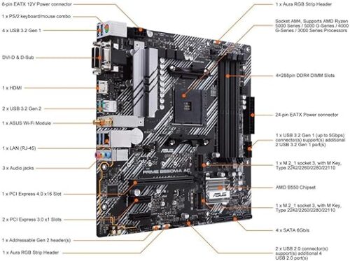 TARJETA MADRE ASUS PRIME B550M-A AC DDR4/HDMI/AM4/USB3.2/WI-FI - Imagen 3