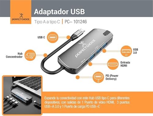 HUB PERFECT CHOICE USB TIPO C - 3 PUERTOS USB-A + 1 PUERTO USB-C - Imagen 5