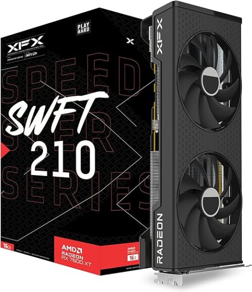 TARJETA DE VIDEO XFX SPEEDSTER SWFT 210 RADEON RX7600XT,16GB GDDR6, 2359MHZ,3*DP,HDMI