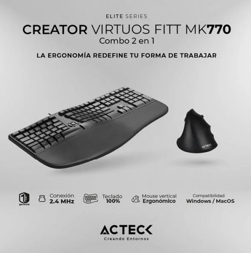 KIT TECLADO Y MOUSE NEGRO INALAMBRICO ACTECK FITT MK770 - Imagen 5