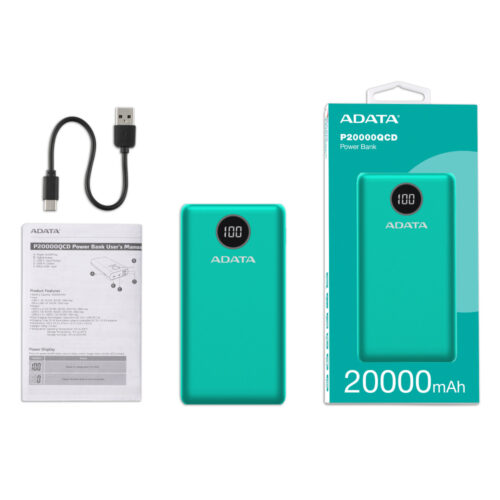 CARGADOR PORTATIL DIG ADATA P20000QCD TIPO C VERDE