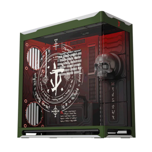 GABINETE HAVN DOMM LIMITED EDITION GREEN IPRESION DOM, CALAVERA MAGNETICA, TIRA RGB ATX