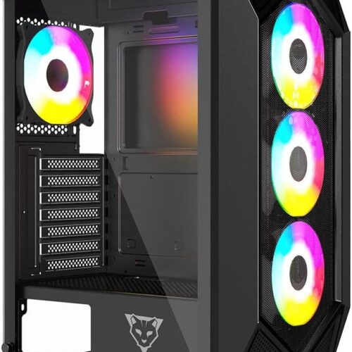 GABINETE OCELOT GAMING POLYGON-E5 / MID CRISTAL TEMPLADO  INCLUYE 4 VENTILADORES NEGRO
