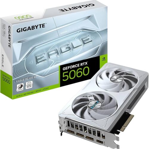 TARJETA DE VIDEO NVIDIA GIGABYTE RTX 5060 ICE WHITE ,8GB GDDR7,PCIE 5.0,HDMI,3*DP,2 FAN (GV-N5060EAGLEOC ICE-8GD)